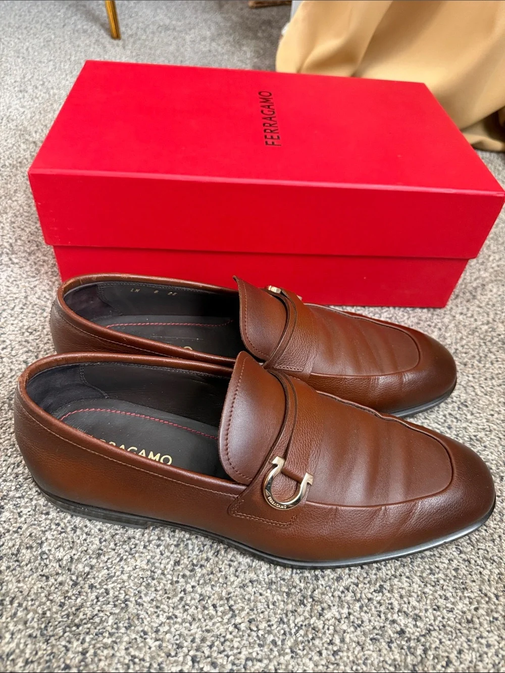Salvatore Ferragamo Brown Leather Bit-Detail Slip-On Loafers